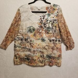 Christopher Banks XL Top Tiered Floral  Lace Sleeve Eyelash Autumn Bohemian